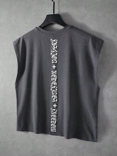 PAVTROS 男士字母印花圆领休闲宽松背心