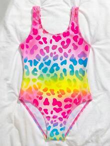 SHEIN 少女渐变豹纹连体泳衣 - 彩色 - 查看 3