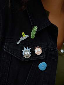 Rick and Morty X SHEIN 5件套时尚可爱卡通锌合金胸针别针套装，包包挂饰，适合作为礼物、收藏品、纪念品 - 彩色 - 查看 2