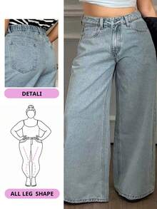 Dazy Plus Plus Size Women Light Wash Flared Leg Long Jeans, Autumn - Light Wash - View 6