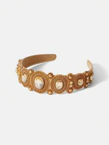 MOTF PREMIUM NEW PERSONALIZED FASHION BAROQUE RETRO RHINESTONE HIGH-END HEADBAND - Khaki - View 8