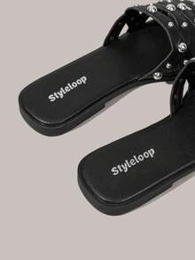 Styleloop Ladies, Buckles, Trim, Flat Sandals - Black - View 4