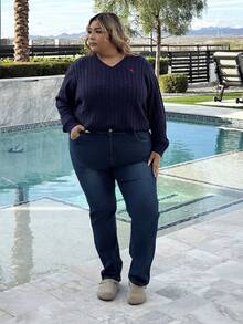 Enliva Jeans de talla grande para mujer de pierna recta con bolsillos, de uso versátil y casual - Azul - Ver 6