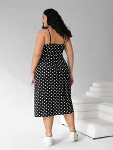 Solflare Vestido de tirantes con estampado de lunares y bajo con abertura para mujer talla grande, primavera/verano - Multicolor - Ver 2
