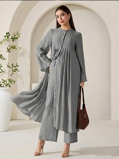 Veilorie New Pleated Loose Comfortable Casual Versatile Beach Vacation Flowy Two Pieces Set