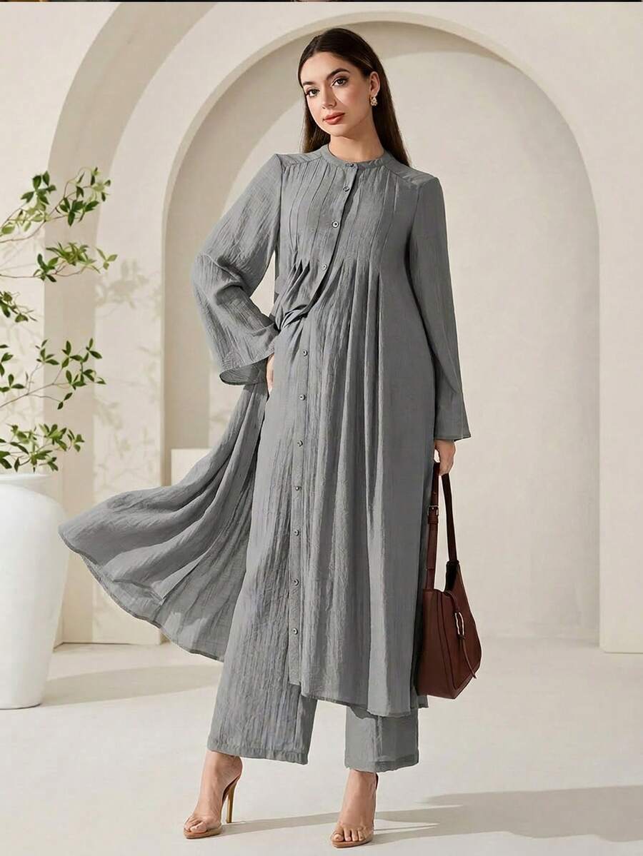 Veilorie Bộ đồ hai mảnh xếp ly mới, rộng rãi, thoải mái, đa năng, thích hợp cho kỳ nghỉ biển, kiểu dáng thướt tha. - màu xanh lá - Xem 1