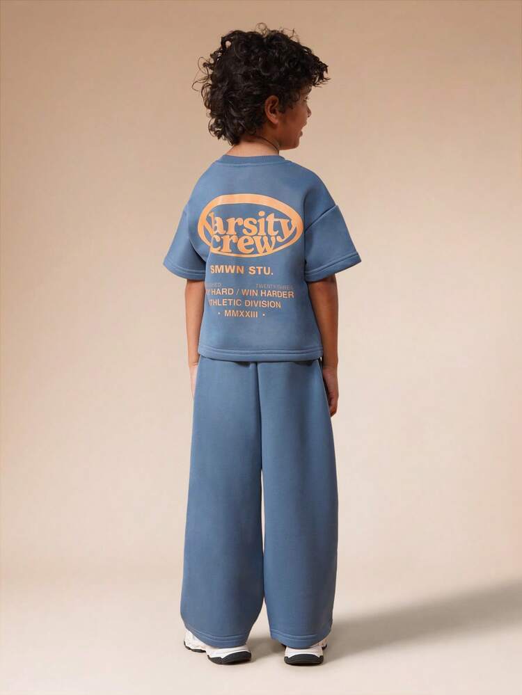 Oversized Sweatshirt And Pants Set With Varsity Print