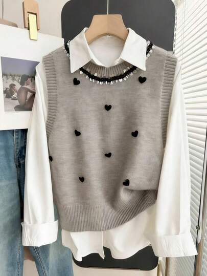 Resyla 女士心形串珠装饰无袖针织背心