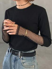 FRIFUL Kaos Wanita Lengan Panjang Leher Bulat Motif Leopard Patchwork Kasual Longgar Serbaguna, Musim Gugur/Dingin - Hitam - View 8