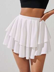 SHEIN PETITE High Waist Layered Hem Ruffle Skirt - White - View 2