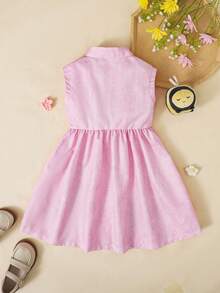 SHEIN Playful Pals 女童可愛蜜蜂與花朵印花領口無袖洋裝，適合春夏外出與日常穿著 - 粉色 - 查看 2