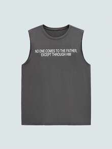 Modcrash White Shark 男士休闲时尚街头字母印花圆领背心，夏季，复古美式，男女通用，宽松版型夏季服装 – 适合日常穿着和夏季度假服装。 - 深灰色 - 查看 2