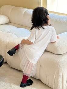 Dazy Kids 女婴圆领休闲网纱拼接中长连衣裙 夏季 - 白色 - 查看 4