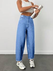 100% Cotton High Waist Balloon Fit Jean 06-559 - Blue - View 5