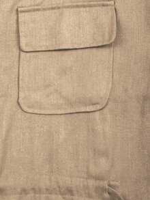 Franclia Plus Size 35+ Women's Linen-Like Crinkle Fabric Collared V-Neck Button-Front Utility Pocket Drawstring Waist A-Line Relaxed Casual Elegant Casual Blouse, Long Sleeve, Suitable For Autumn, Vacation, Office, Commute Trench Coat Women Blouse For Women Casual Modern S3433 Of Woman Clothes Professional Clothes Women Sets Clothes For Ladies Women Clothes Blouses For Women Casual Ladies Clothes Blouses For Women Khaki Green - Apricot - View 5