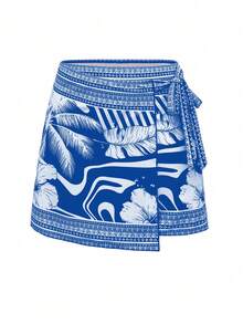 Swim Oasis Bộ 2 món/set, áo tắm liền thân in họa tiết mới năm 2026 dành cho nữ, kèm váy, đồ bơi thường ngày đi biển. - Màu xanh lam - Xem 4