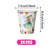 Bộ đồ dùng tiệc dùng một lần Flower Fairy gồm đĩa, khăn ăn và cốc, phục vụ 24 người, thích hợp cho sinh nhật, đám cưới, tiệc theo chủ đề và dã ngoại gia đình. - Xem 7
