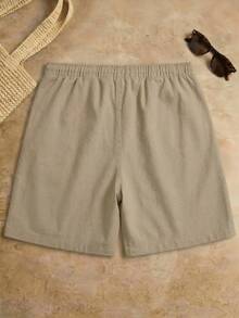 AKNOTIC Business Casual 男士纯色抽绳腰休闲短裤，春夏款 - 卡其色 - 查看 5