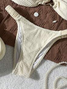 Swim Mod 女士提花面料挂脖比基尼套装，春夏款 - 杏色 - 查看 5