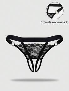 Men's Solid Color Cutout Sexy Thong Underwear - Black - View 2