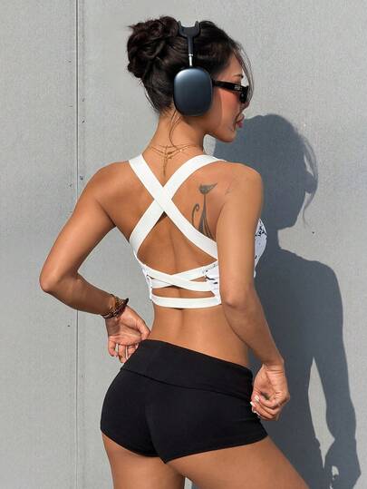 Dewbera Women's Contrast Color Print Zipper Sports Bra