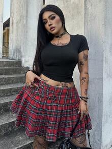 Whyspr Casual Elegant Sexy Cutout Tie-Up Hollow-Out Backless Fitted Short Sleeve Black Plus Size Women T-Shirt - Black - View 3