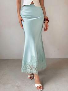 Firerie Summer Elegant Party Light Green High Waist Lace Patchwork Skirt For Women, Exquisite Minimalist Fashion Versatile Commuter Daily Date Skirt - Mint Green - View 5