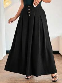 大码女装新款优雅高端休闲纯色褶皱宽松阔腿裤 - 黑色 - 查看 3