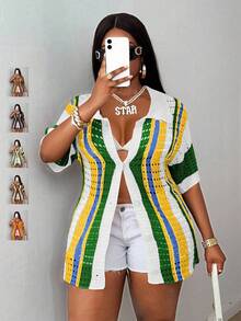 Maweii 女士针织开衫，半袖，纽扣设计，半透明，常规款式，性感派对度假春夏风格，适合挤奶女工等夏季穿着，也适合参加节日狂欢派对。 - 彩色 - 查看 1