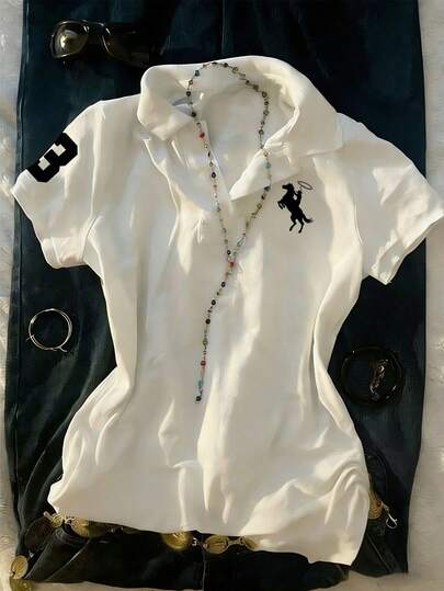 Glimmora Women's Knight Print Short Sleeve Casual/Work Polo Shirt