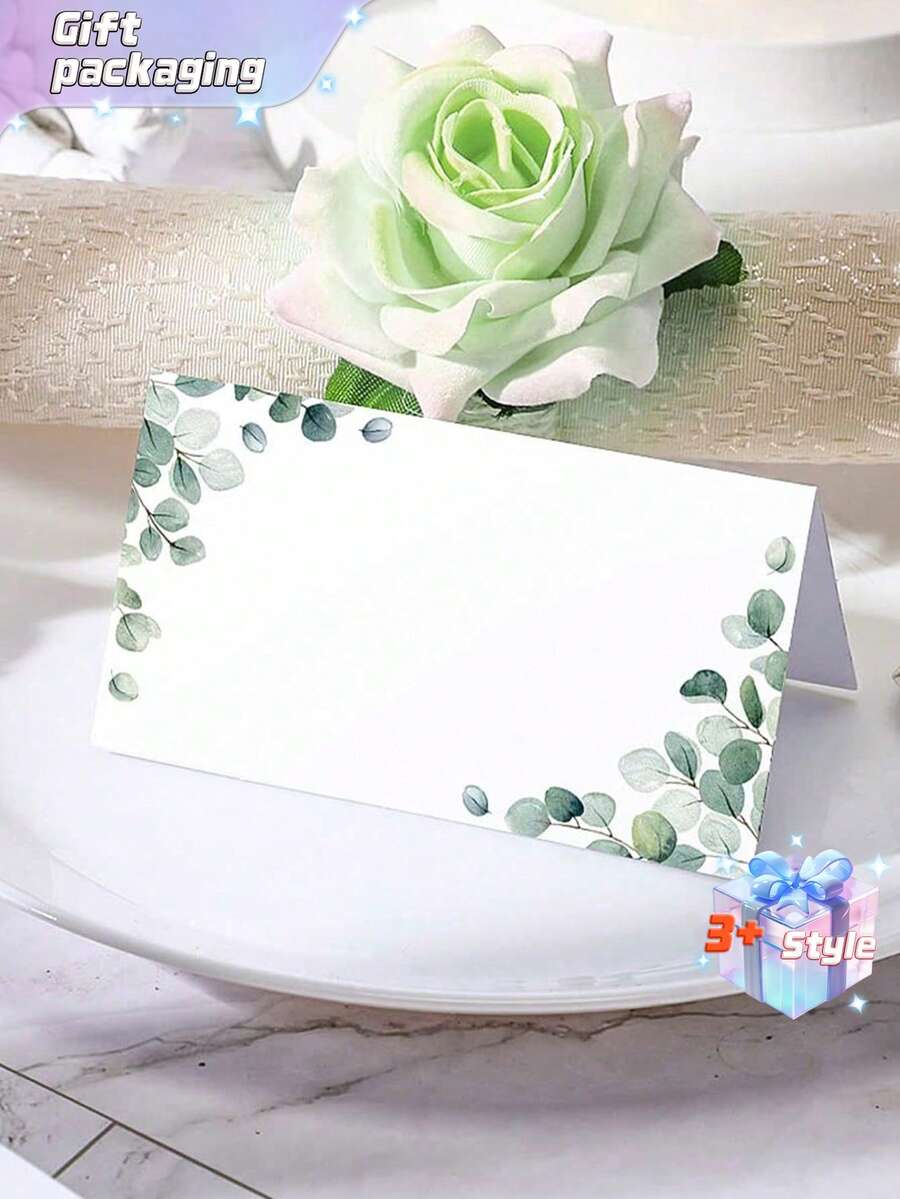 SHEIN 40 chiếc - Thẻ tên màu nước cho tiệc cưới Thẻ tên chỗ ngồi có mái che Thẻ để bàn trống có thể in Thẻ tên gấp cho tiệc cưới, 3,5 X 4 inch (mới), Vật dụng cho tiệc ngày lễ tình nhân - màu xanh lá - Xem 1