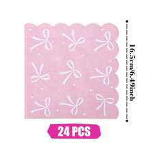 Pink Bow Disposable Plates, Napkins And Paper Cups Party Set, Serves 24 Guests. This Disposable Paper Party Tableware Is Suitable For Birthdays, Weddings, Themed Parties And Family Picnics. - View 10