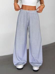 SHEIN PETITE Women's Casual Wide Leg Pants, Versatile All-Match Style Suitable For Spring And Summer - Black and White - View 3