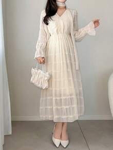 FRIFUL Vestido de mujer con textura que ciñe la cintura, vestidos de verano - Negro - Ver 5