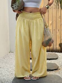 Sunnyshic 大码女式复古浪漫宽松腰带阔腿格子长裤，常规阔腿裤，休闲裤，格子裤，宽松设计，适合日常穿着、大学、返校季、海滩、春季、夏季、四季皆宜 - 彩色 - 查看 5