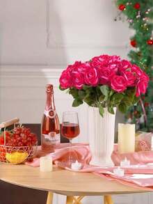 1pc Red Artificial Rose Silk Flower Realistic Fake Rose For DIY Wedding Bouquet Table Centerpiece Bridal Shower Valentines Baby Shower Home Indoor Outdoor Decor - Hot Pink - View 2