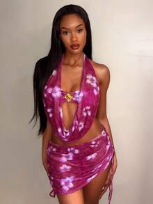 Vaytide Women's Printed Tankini 4-Piece Swimsuit Set, Sexy Floral Pattern - Multicolor - View 4