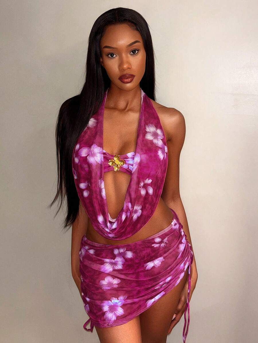 Vaytide Women's Printed Tankini 4-Piece Swimsuit Set, Sexy Floral Pattern - Multicolor - View 1