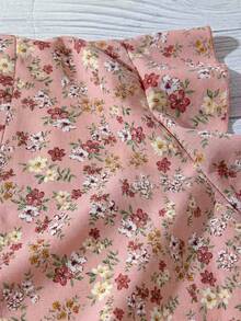 SHEIN Clasi Áo kiểu nữ cỡ lớn in hoa tay bồng dáng thường ngày - Hồng - Xem 3