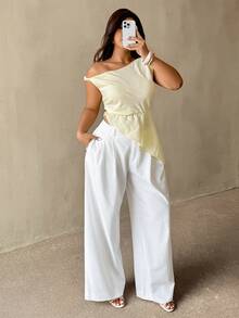 Auralis Elegante Chiffon-Bluse mit geraffter Taille für Damen in Große Größen, modischer Casual-Stil, locker fallende Schultern, geeignet für Strand, Alltag, Dates, Konzerte, Auftritte, Hochzeiten, Partys, romantische Anlässe, Büro, Schulanfang, Urlaub, Strand - Gelb - Übersicht 7