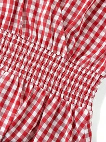 Ellevyn Vestido casual de media longitud con cintura fruncida y lazo a cuadros para mujer - Rojo y blanco - Ver 4