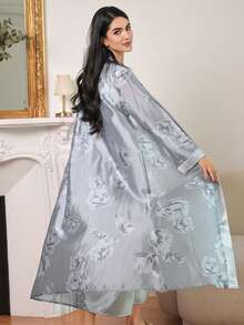 DAZY Women's Elegant Robe & Nightgown Set - Blue - View 2