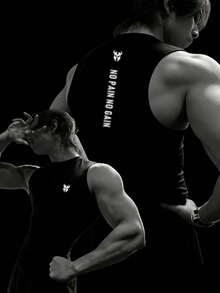 RISE LYT Men's Letter Print Casual Fitness Sports Tank Top - Black - View 1