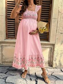 Lyckli Vestido casual de maternidad con estampado floral sin mangas - Rosa Pálido - Ver 6