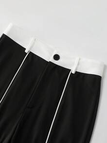Franclia Women's Elegant White Trousers With A Distinctive Black And White Bud Design, Casual And Slimming Straight-Leg Trousers, Black Trousers, Women's Vacation Wear, Holiday Wear, Women's Social/Formal Trousers, Women's Formal Wear, Women's Summer Wear, Black And White Trousers, Women's Work Trousers, Women's Office Wear, Women's Business Formal Wear, Women's Office Wear, Women's Commuting Wear, Women's Formal Wear, Colored Women's Formal Trousers, Commuting Trousers, Casual Trousers, Women's Elegant Trousers, Women's Graduation Trousers.Graduation Season Attire, Fashionable Casual Commuter Wear, Business Office Wear, Versatile And Stylish Everyday Casual Wear, Urban Teacher's Professional Attire - Black and White - View 6