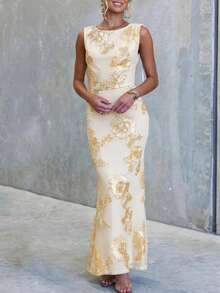 RiviMae 2026 New Women's Yellow Long Dress, Women's Mesh Dress, Women's Yellow Dress, Women's Summer Elegant Dress, Women's Summer Dress, Women's Summer Outfit, Women's Casual Dress, Women's Vacation Outfit, Women's Floral Dress, Summer Holiday Outfit - Butter Yellow - View 3