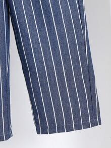 Young Boys Casual Comfortable Versatile Striped Straight Leg Pants - Navy Blue - View 4
