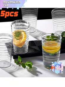 5 件套透明水杯，环保耐用塑料水杯、漱口杯、可重复使用杯。 - 無色 - 查看 5