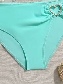 SHEIN Tween Girls3 PiecesCute Daisy Print Swimsuit With Mesh Shawl/Ruffle Trim - Green - View 4