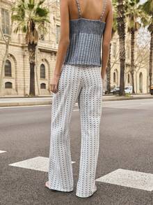 Nöista Women's Casual Vacation Style Loose Flare Jeans With All-Over Rhombus Print - Blue - View 2